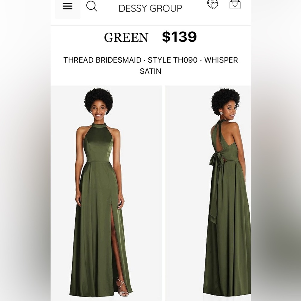 Dessy Bridesmaids dress, Size M, Whisper Satin in Olive Green.